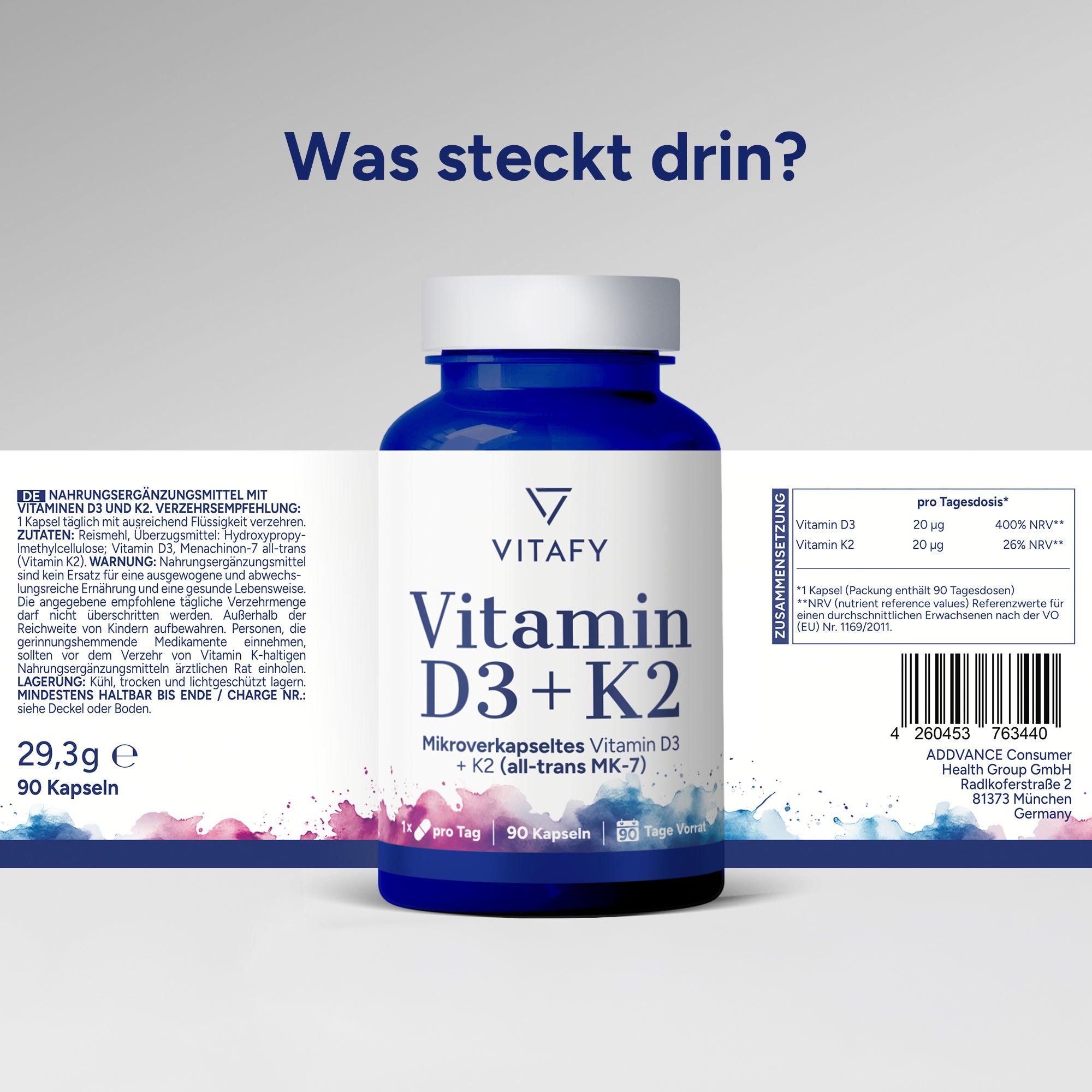 Vitamin D3 + K2 (90 Kapseln)