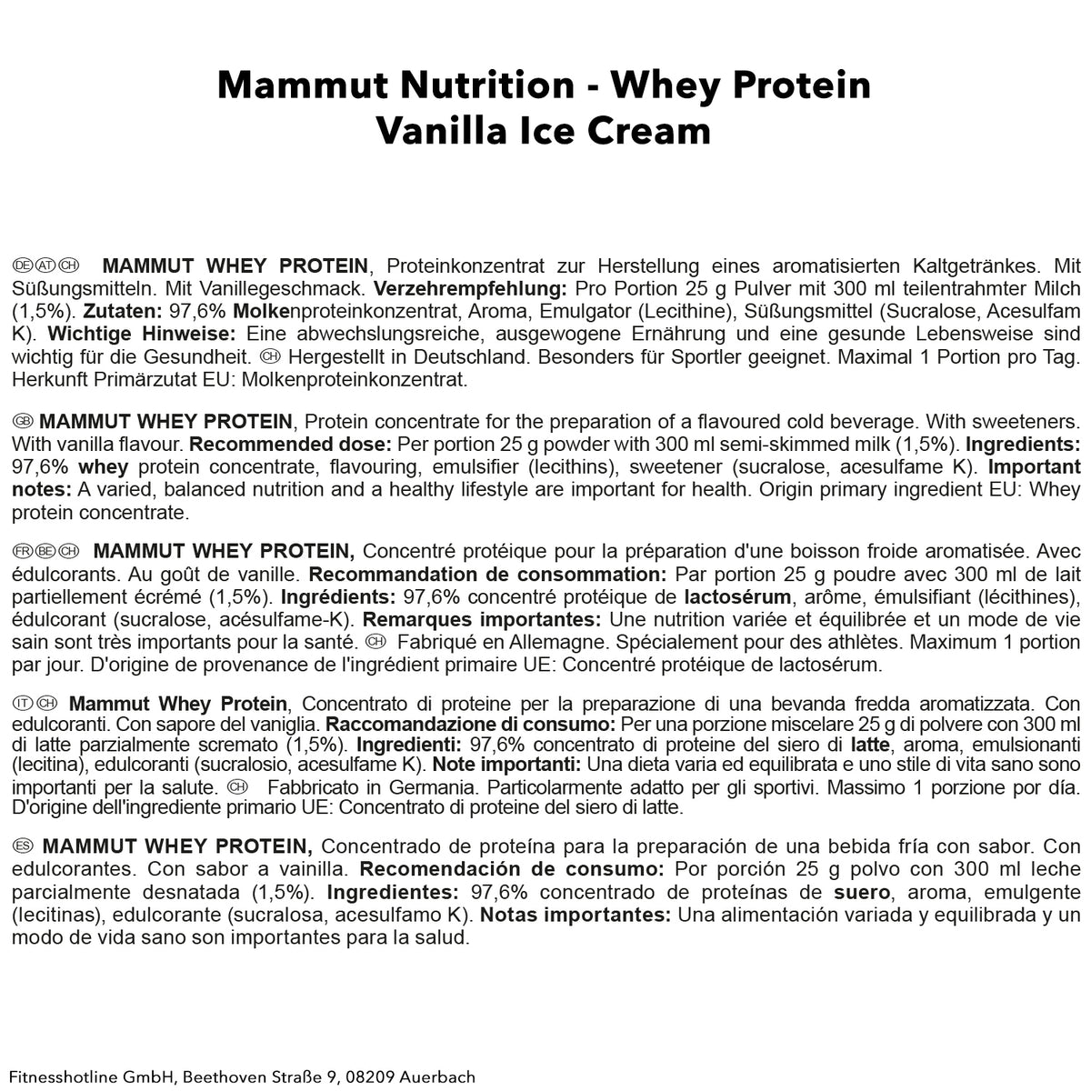 Mammut Whey Protein (1000g) Vanilla Ice Cream