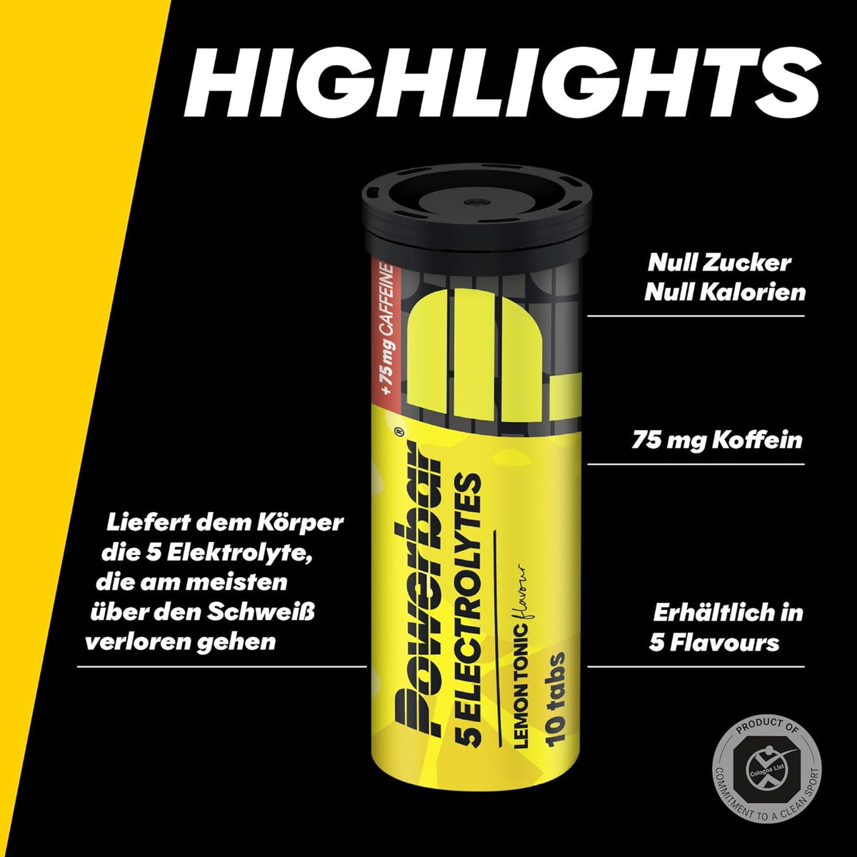 5 Electrolytes Sports Drink (12x10Tabs) Lemon Tonic mit Koffein