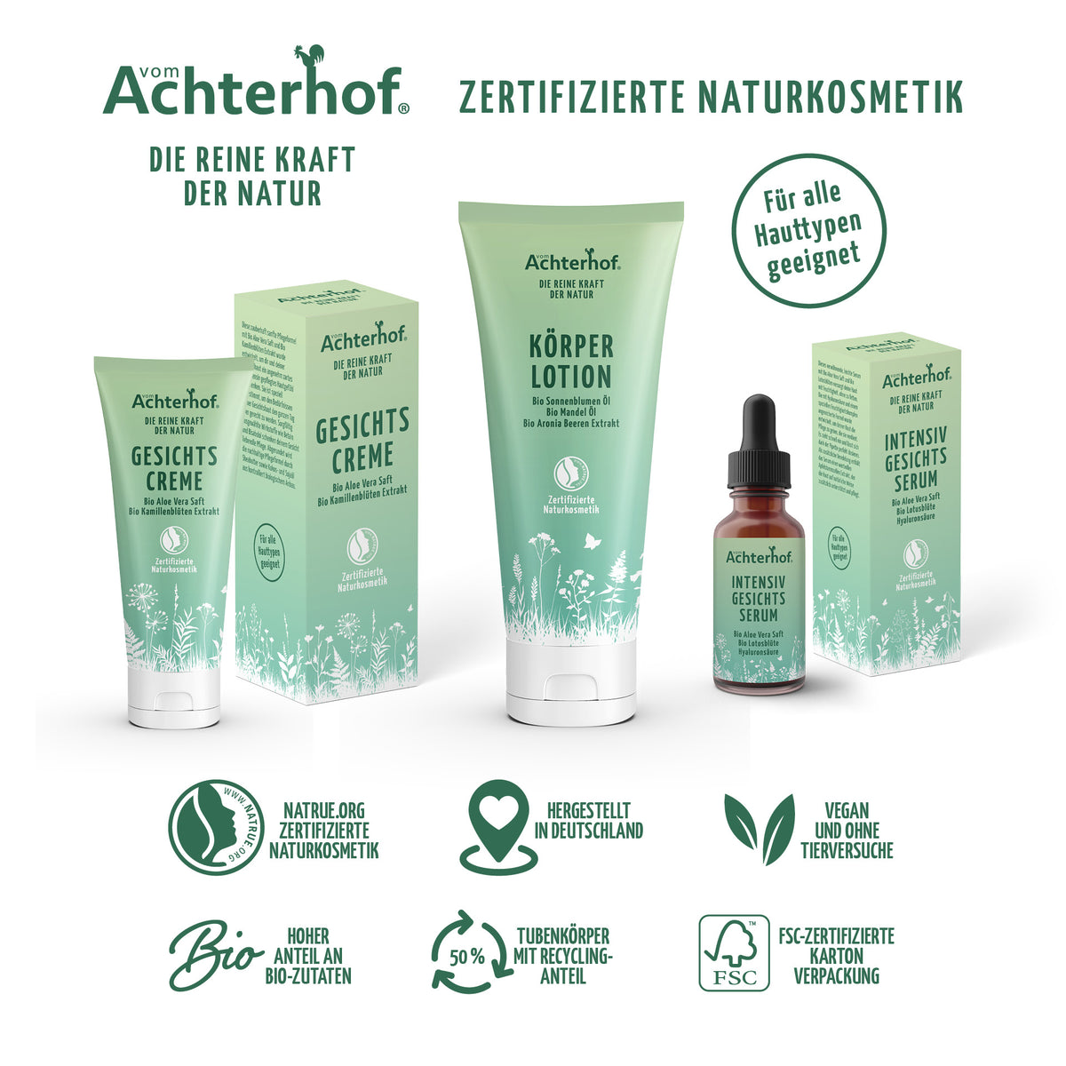 Intensiv Gesichtsserum mit Bio Aloe Vera Saft + Bio Lotosblüte und Hyaluronsäure (30ml)