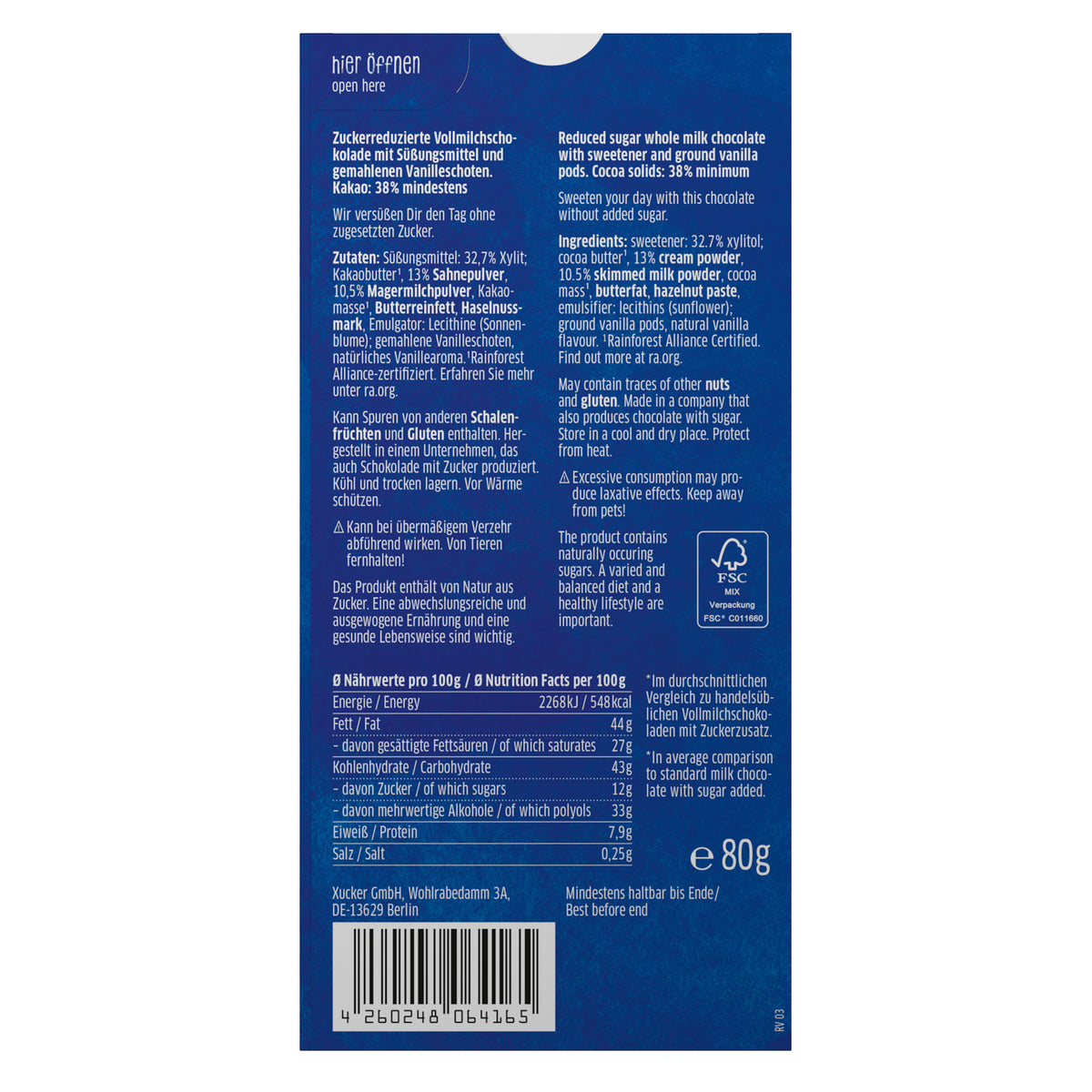 Xylit-Schokolade Vollmilch (80g)