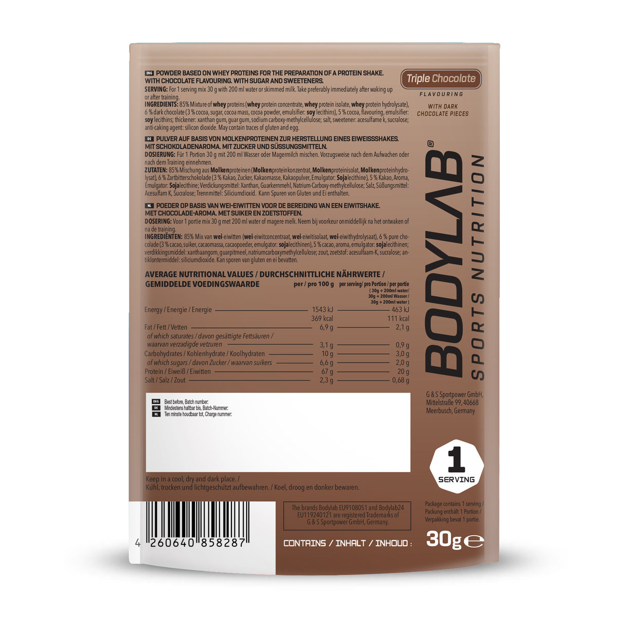 Whey Protein Probierboxen (8 Proben je 30g) Box 1: Bourbon Vanilla - Chocolate Coconut - Triple Chocolate - Strawberry White Chocolate - Cookies & Cream - Stracciatella - Milk Chocolate - Lemon Cheesecake