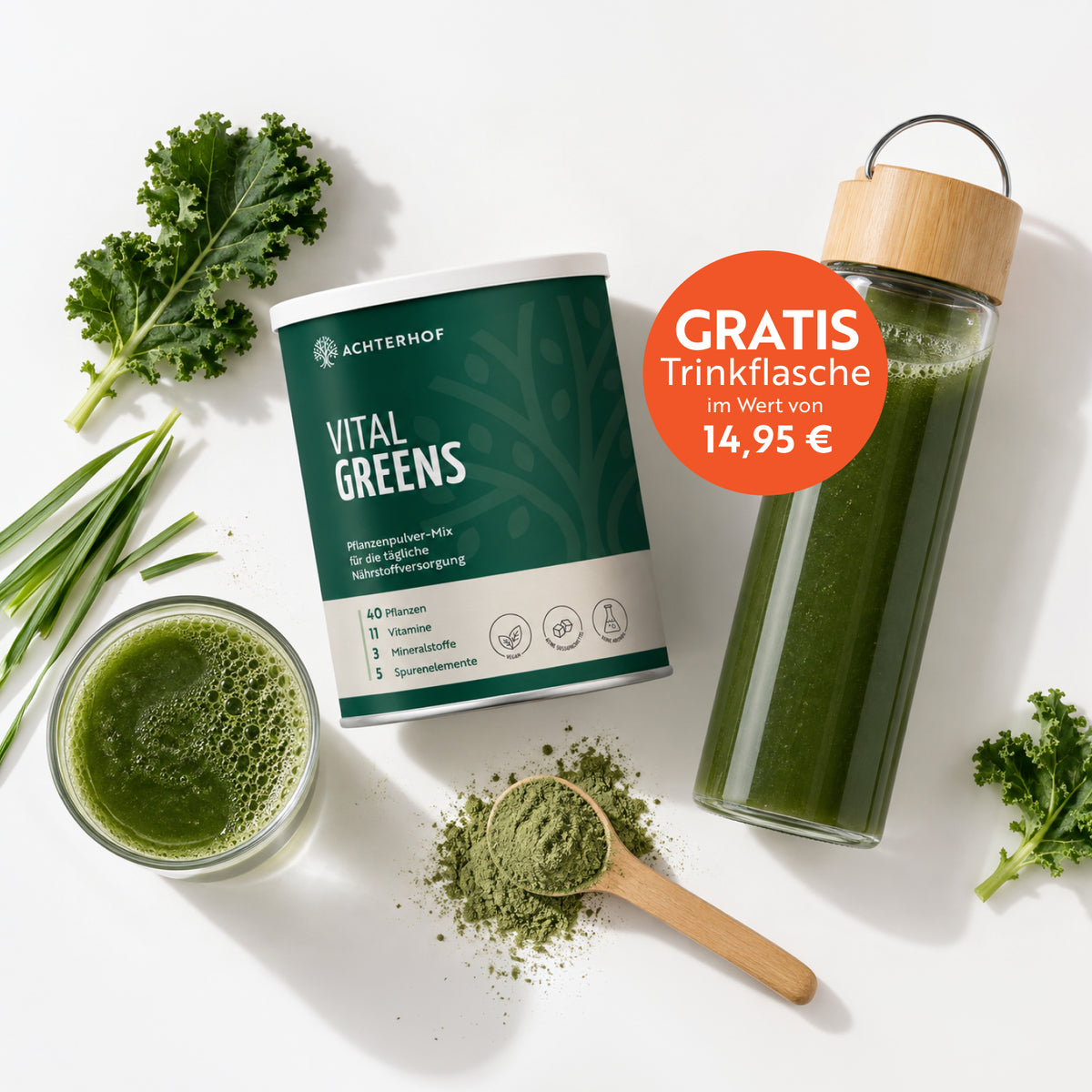 Greens & Glas-Trinkflasche Set