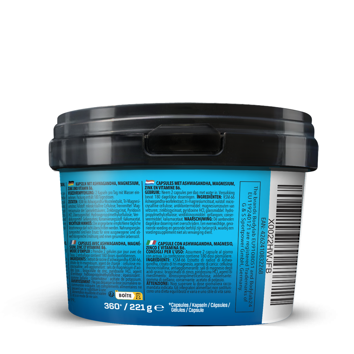 BIG PACK Ashwagandha + Magnesium - Zinc - Vitamin B6 (360 Kapseln)