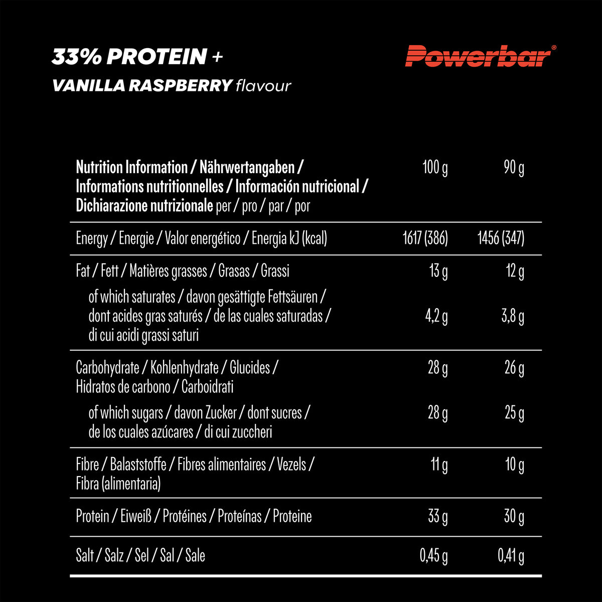33% Protein+ Bar (10x90g) Vanilla Raspberry