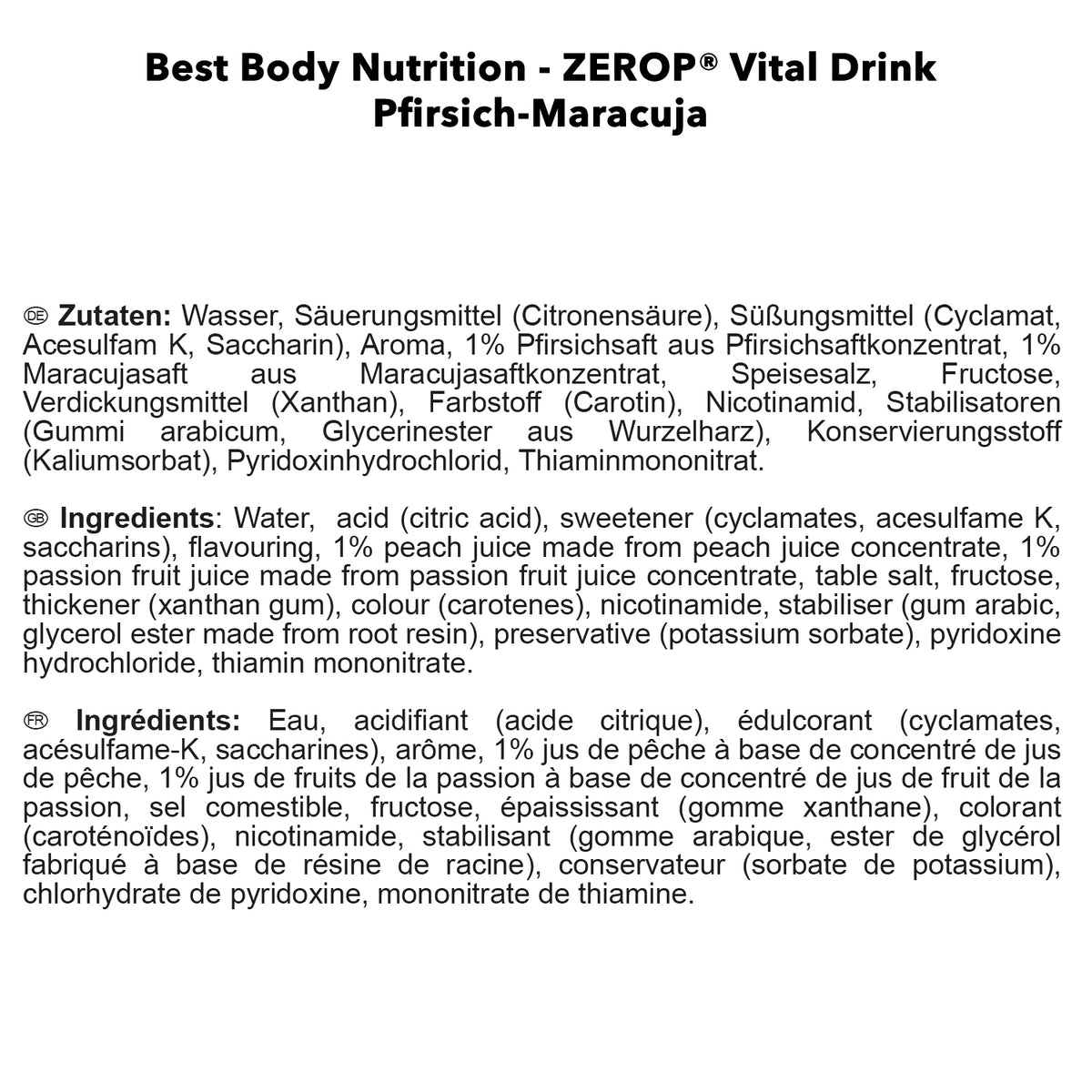 Vital Drink Zerop (1000ml) Pfirsich Maracuja