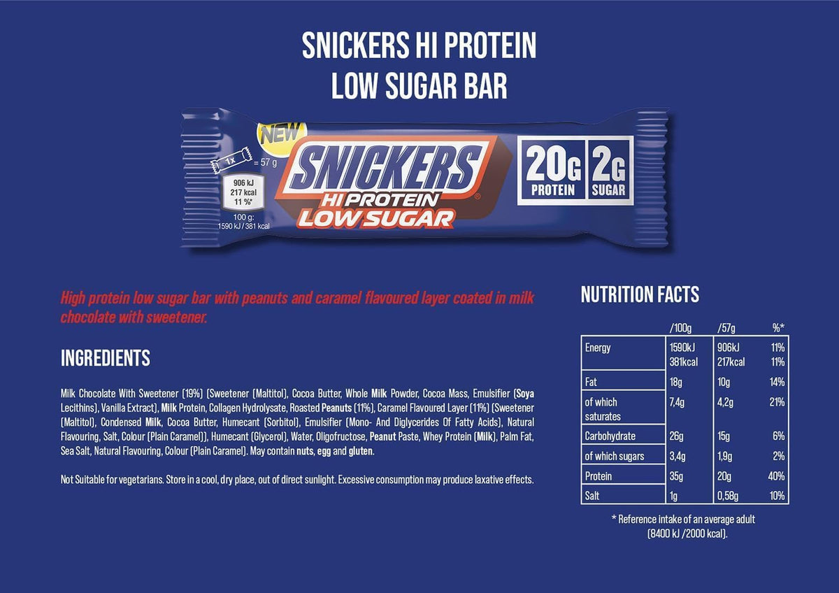 Snickers Low Sugar High Protein Bar (12x57g) Milk Chocolate