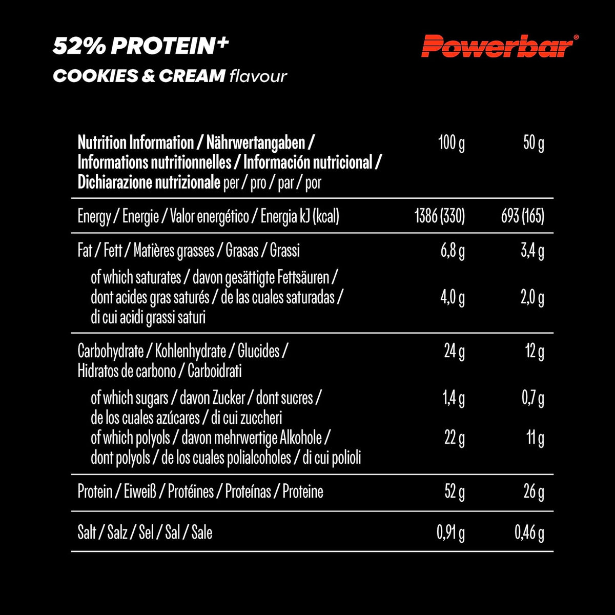 52% Protein+ Bar (20x50g) Cookies & Cream