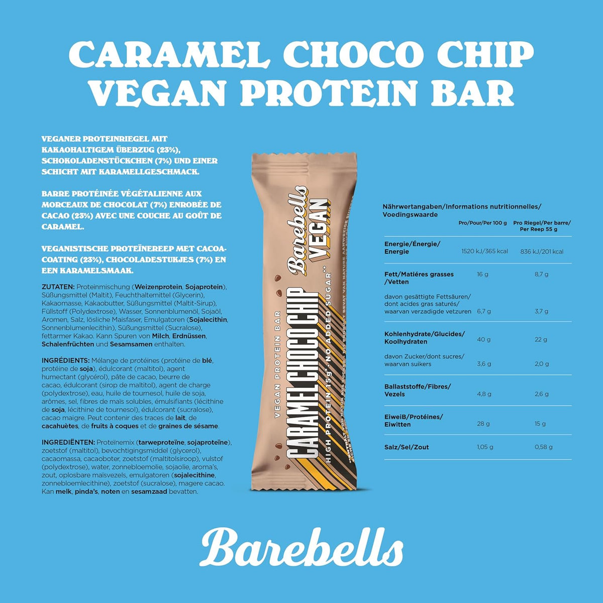 Vegan Protein Bar (55g) Caramel Choco Chip