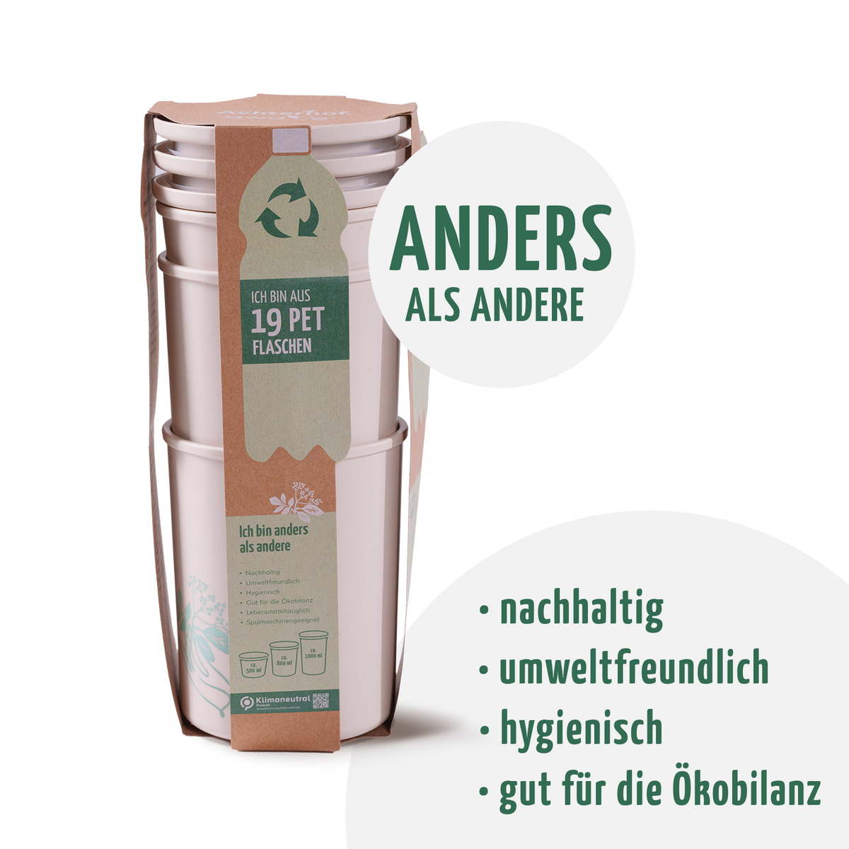Frischhaltedosen 3er-Set aus recyceltem Kunststoff (rPET)
