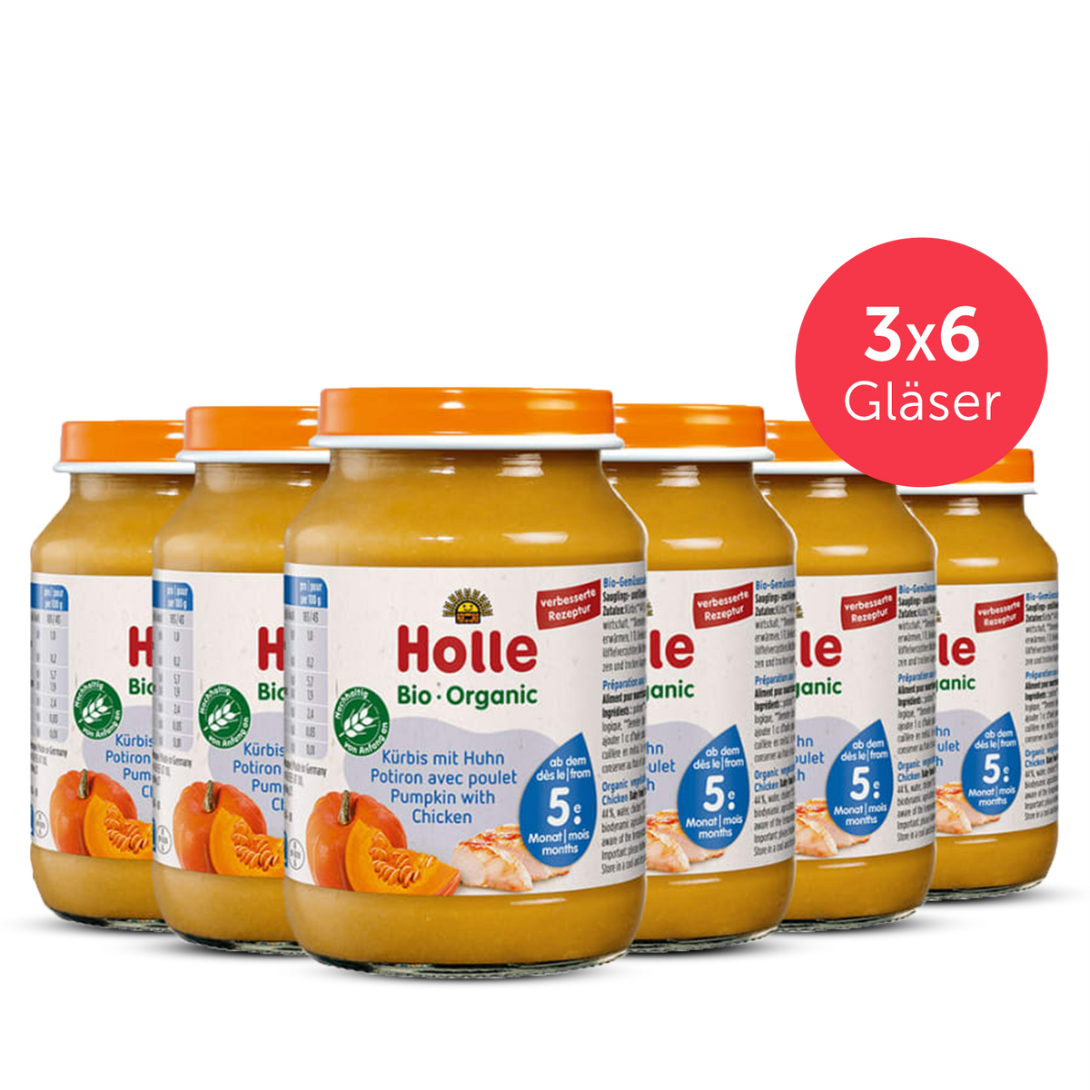 3er Pack Kürbis mit Huhn - 6x190g - Bio ab dem 5. Monat