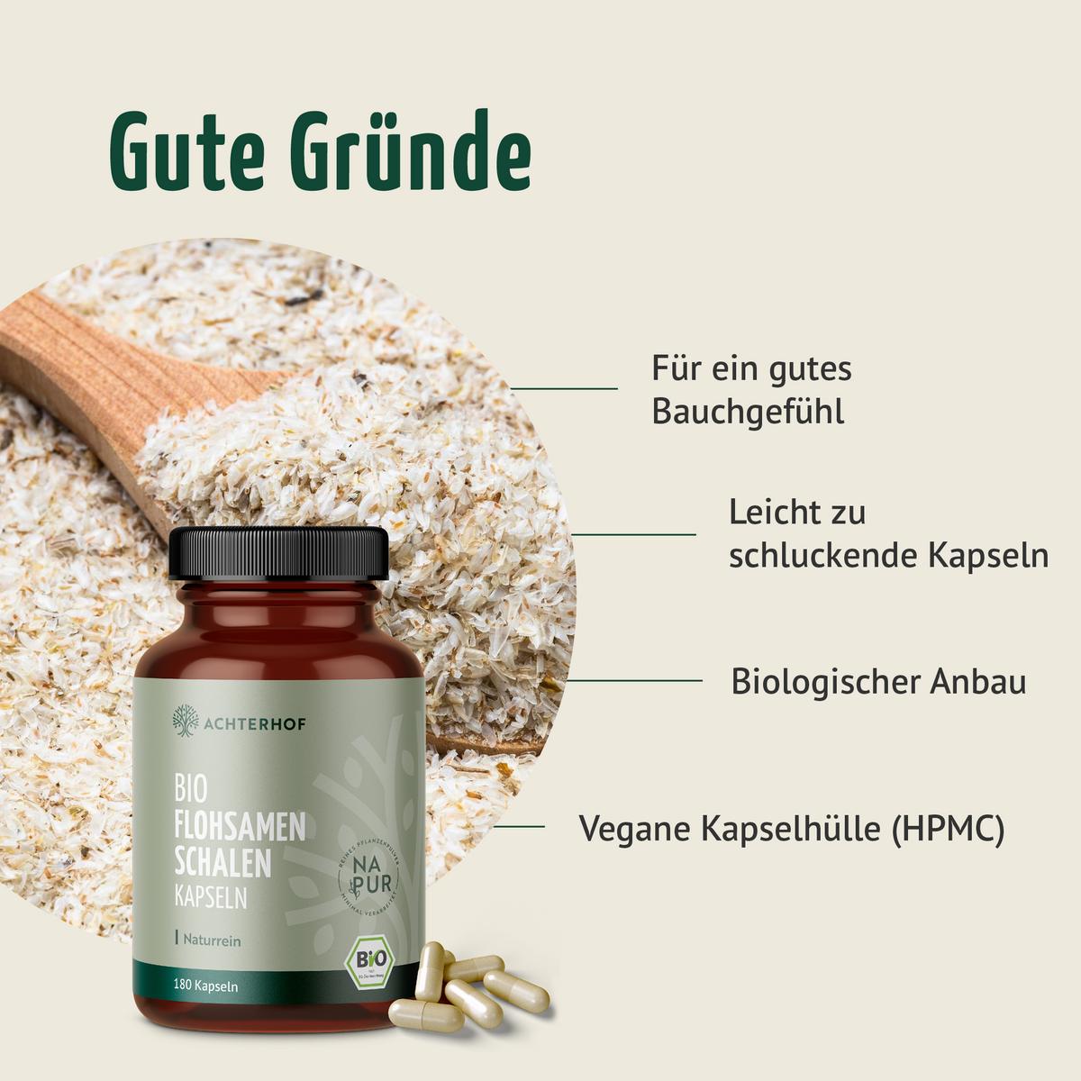 Bio Flohsamenschalen Kapseln (180 Kapseln)
