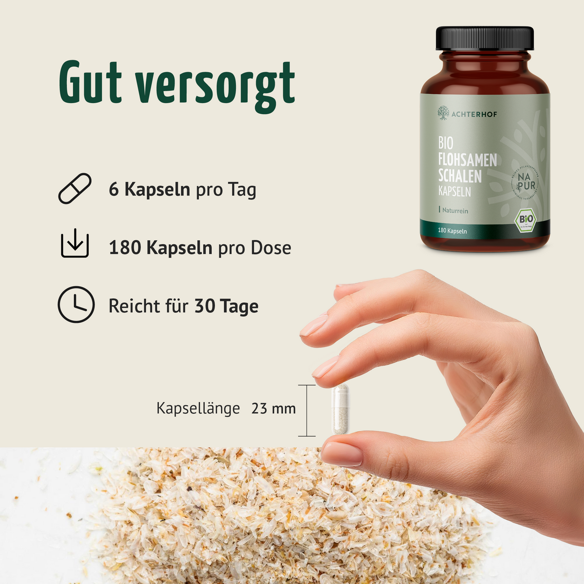 Bio Flohsamenschalen Kapseln (180 Kapseln)