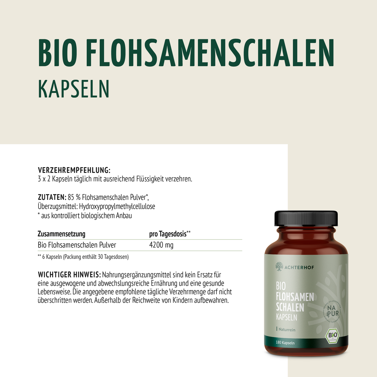 Bio Flohsamenschalen Kapseln (180 Kapseln)