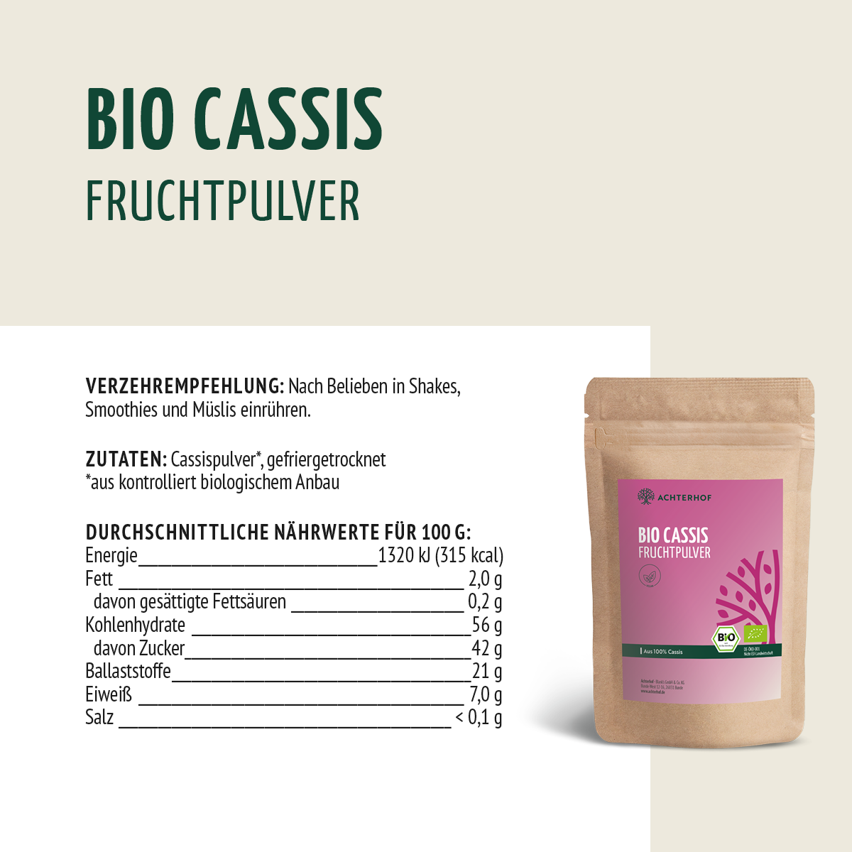 Bio Cassis Fruchtpulver (100g)