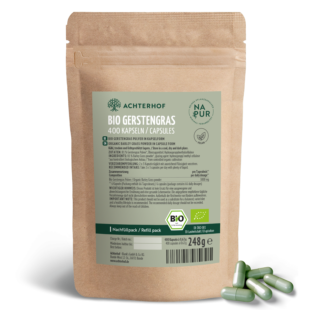 Bio Gerstengras Kapseln Nachfüllpack (400 Kapseln)