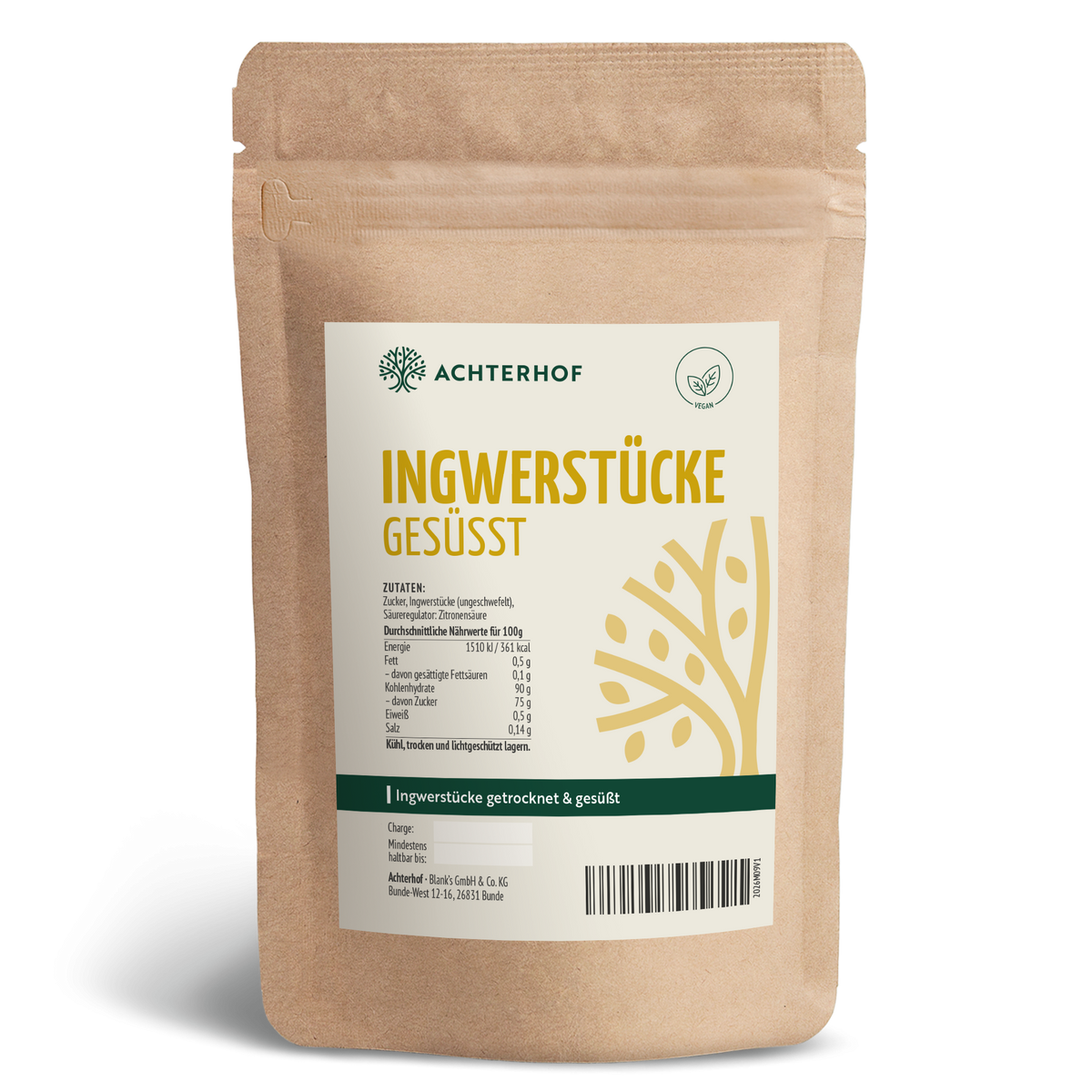 Ingwerstücke getrocknet & gesüßt (1000g)