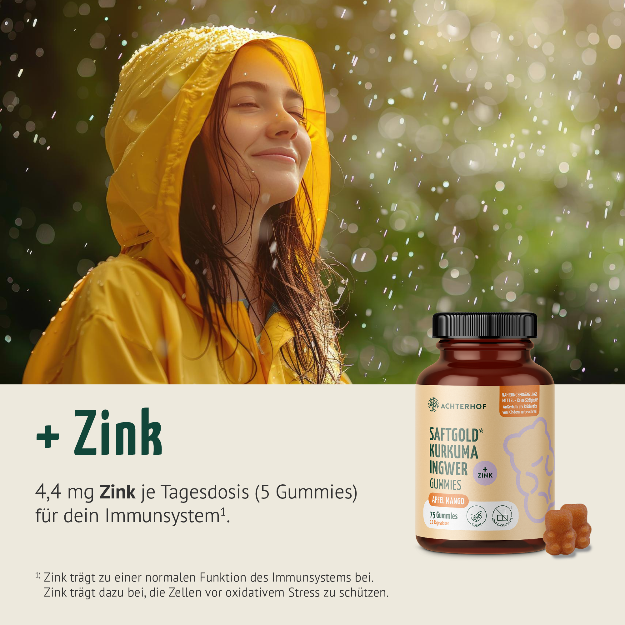 Saftgold Kurkuma Ingwer Gummies Apfel Mango + Zink (75 Stück)