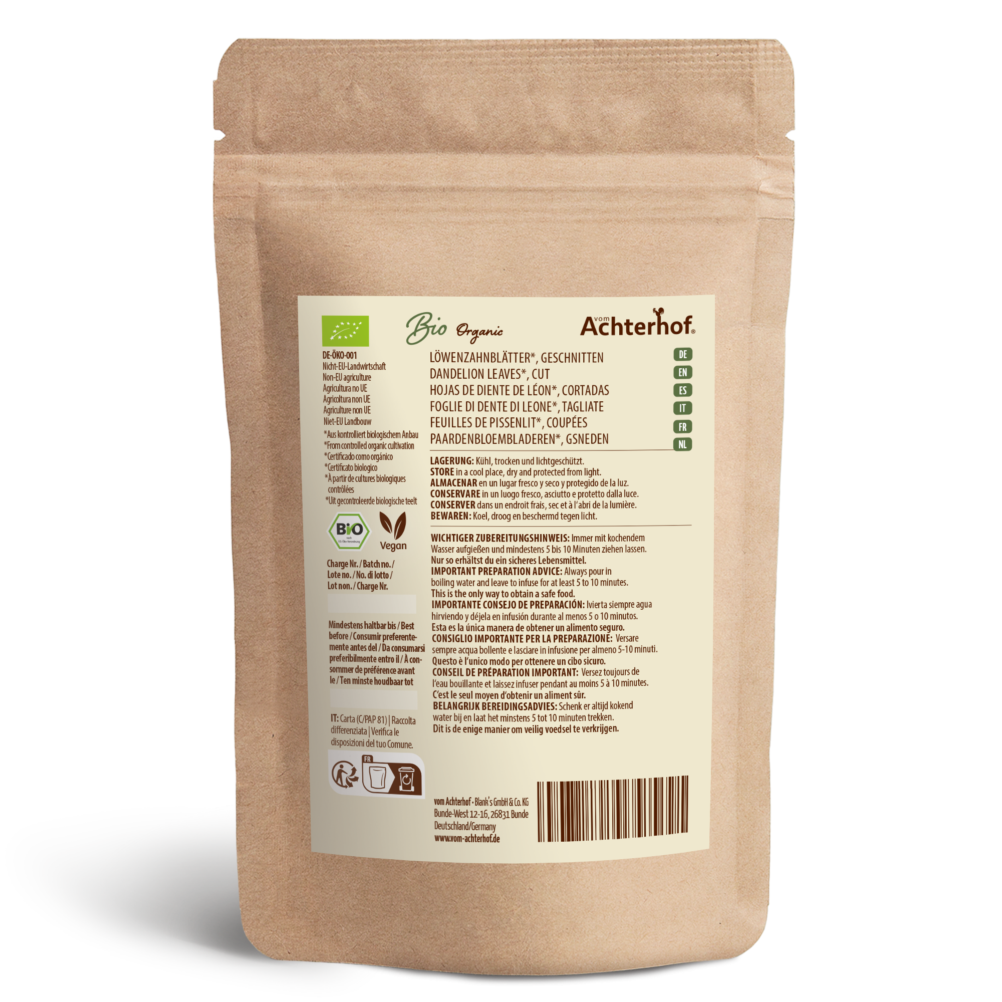 Löwenzahnblätter geschnitten Bio (500g)