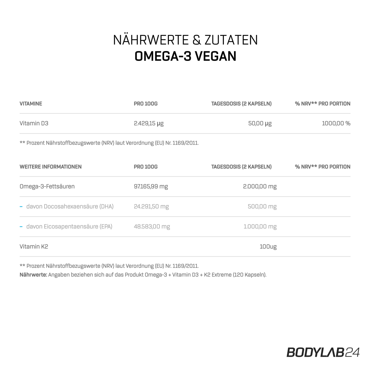 2 x Vegan Omega 3 (120 Kapseln)