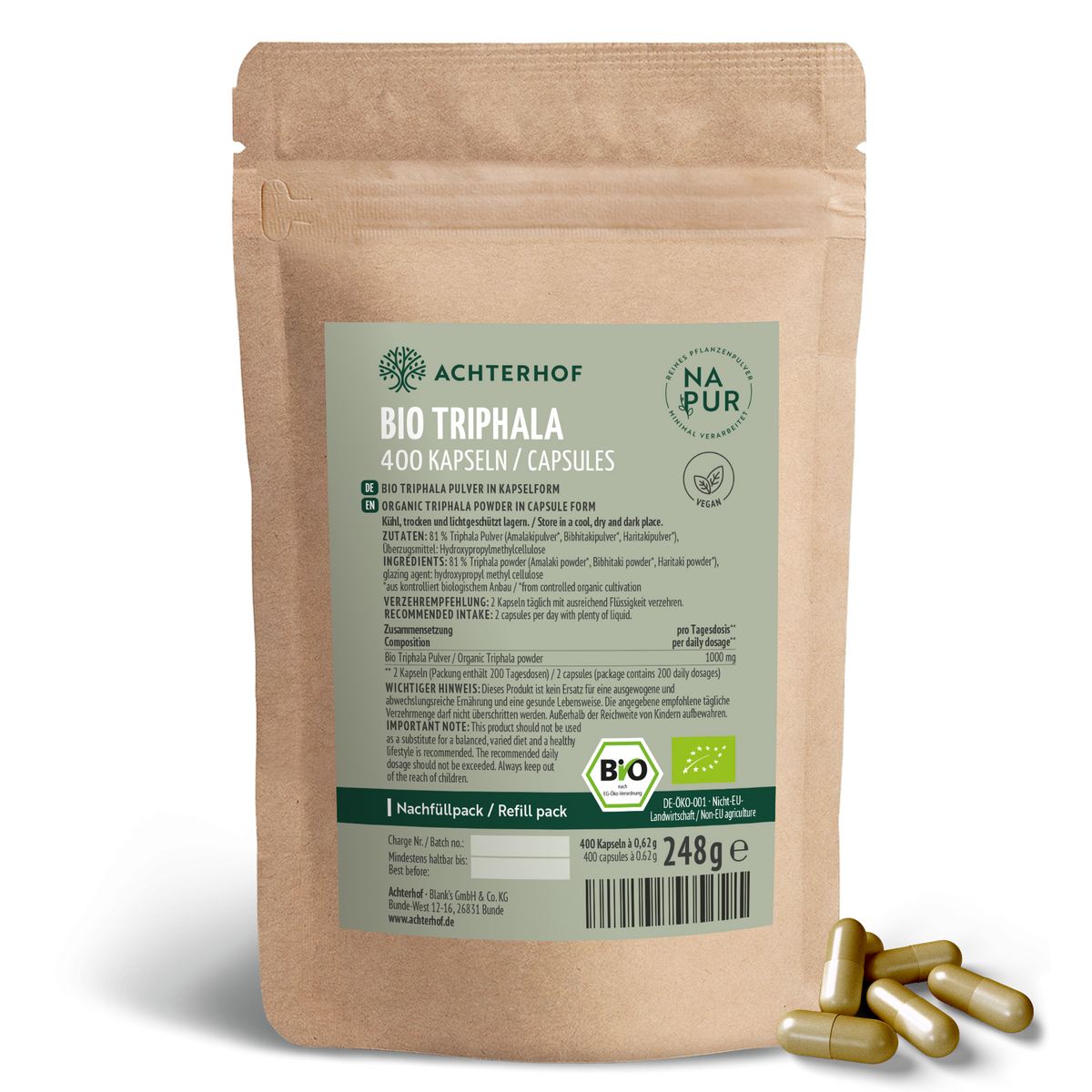 Bio Triphala Kapseln Nachfüllpack (400 Kapseln)