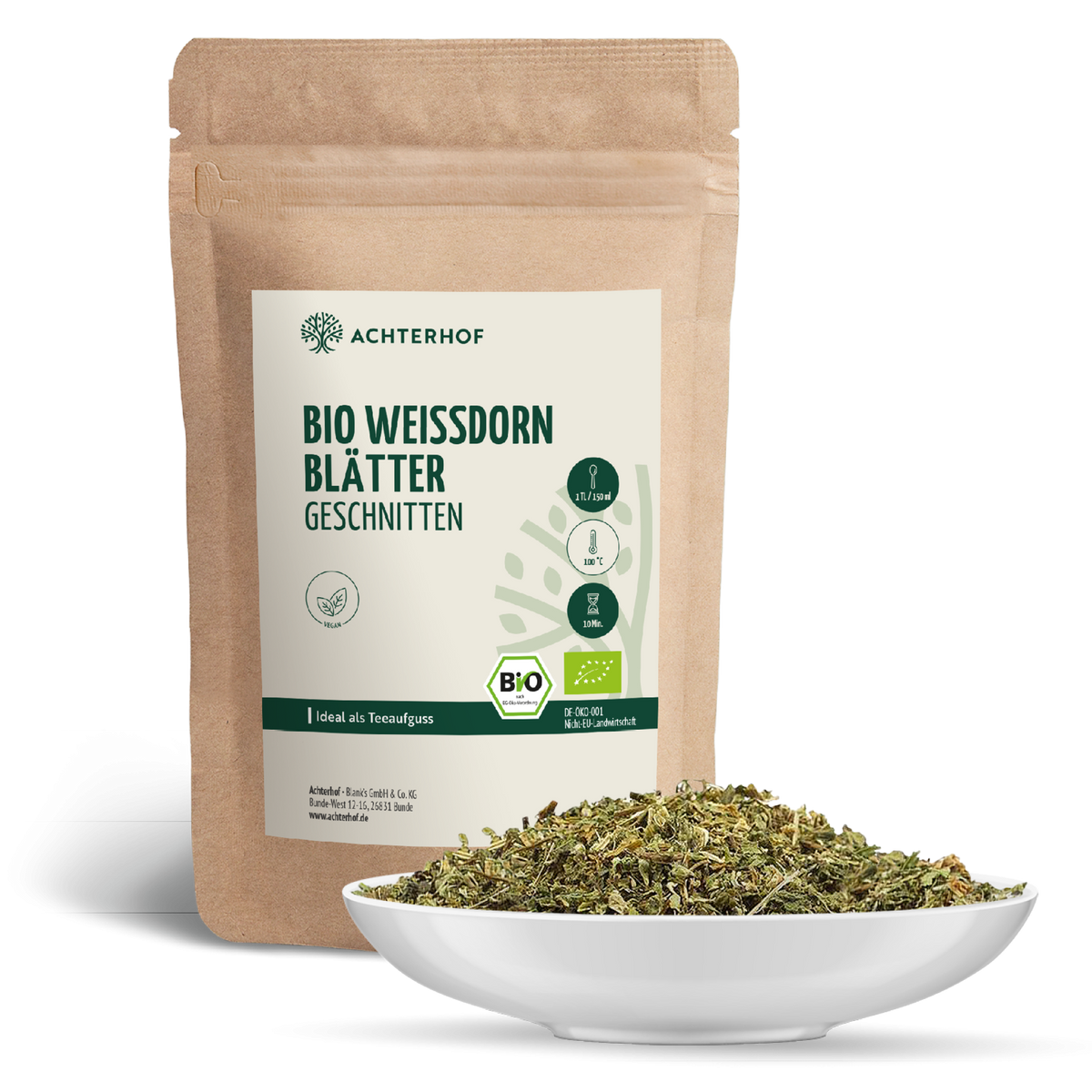 Weißdornblätter mit Blüten geschnitten Bio (100g)